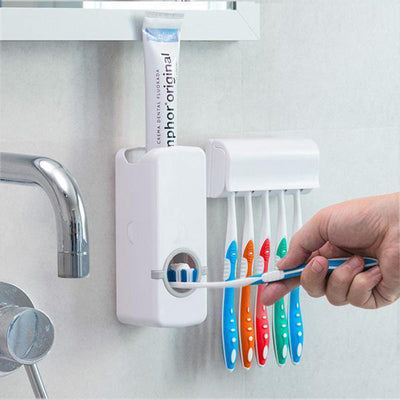 Toothpaste Dispenser With 5 Brush Holder Wall - Idealpk.store Toothpaste Dispenser With 5 Brush Holder Wall